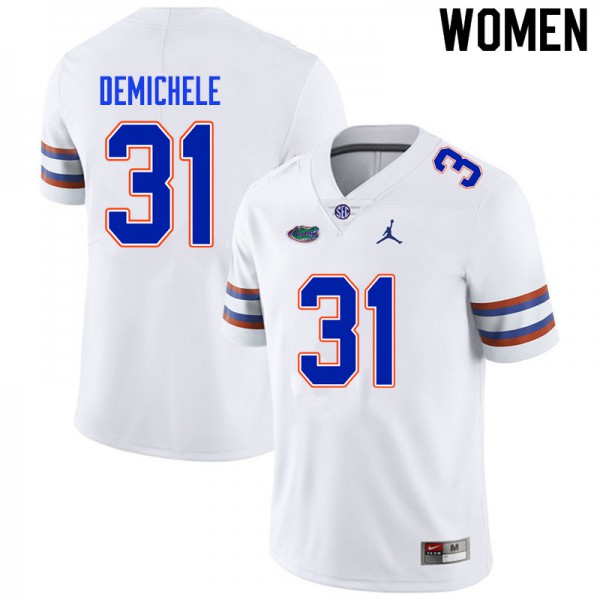 Women #31 Chase DeMichele Florida Gators College Football Jersey White